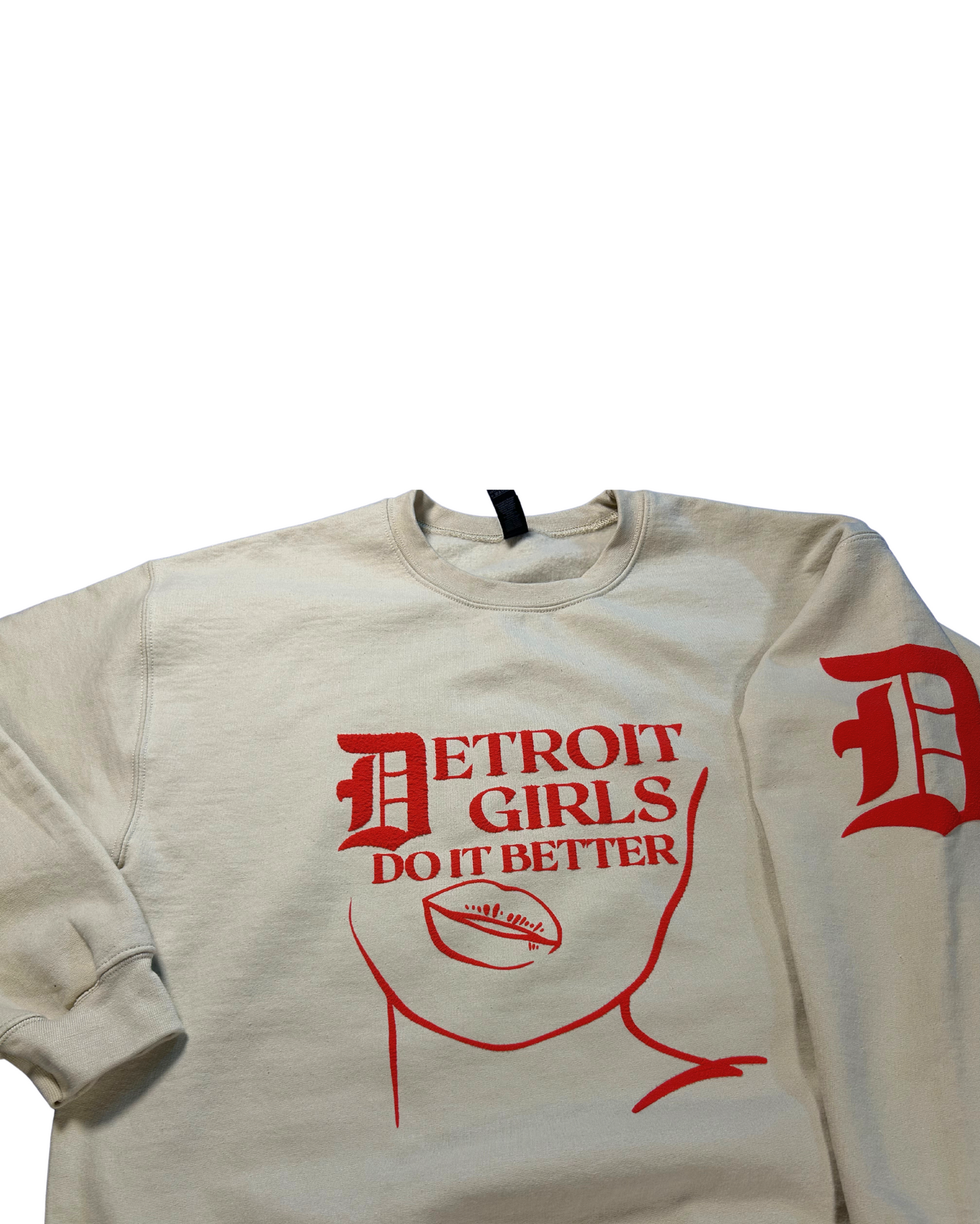 “DETROIT GIRLS DO IT BETTER” SAND & RED CREWNECK