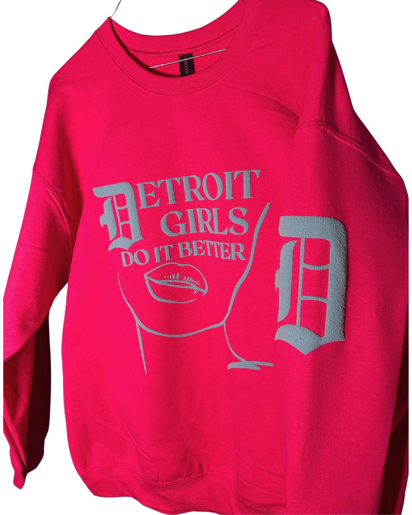 “DETROIT GIRLS DO IT BETTER” HOT PINK & AQUA CREWNECK
