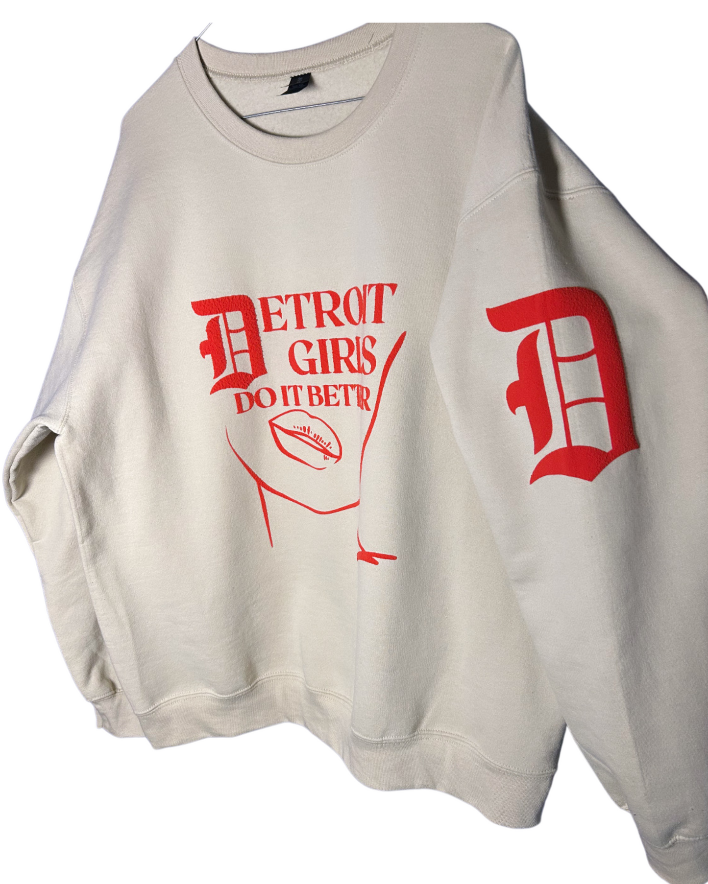 “DETROIT GIRLS DO IT BETTER” SAND & RED CREWNECK