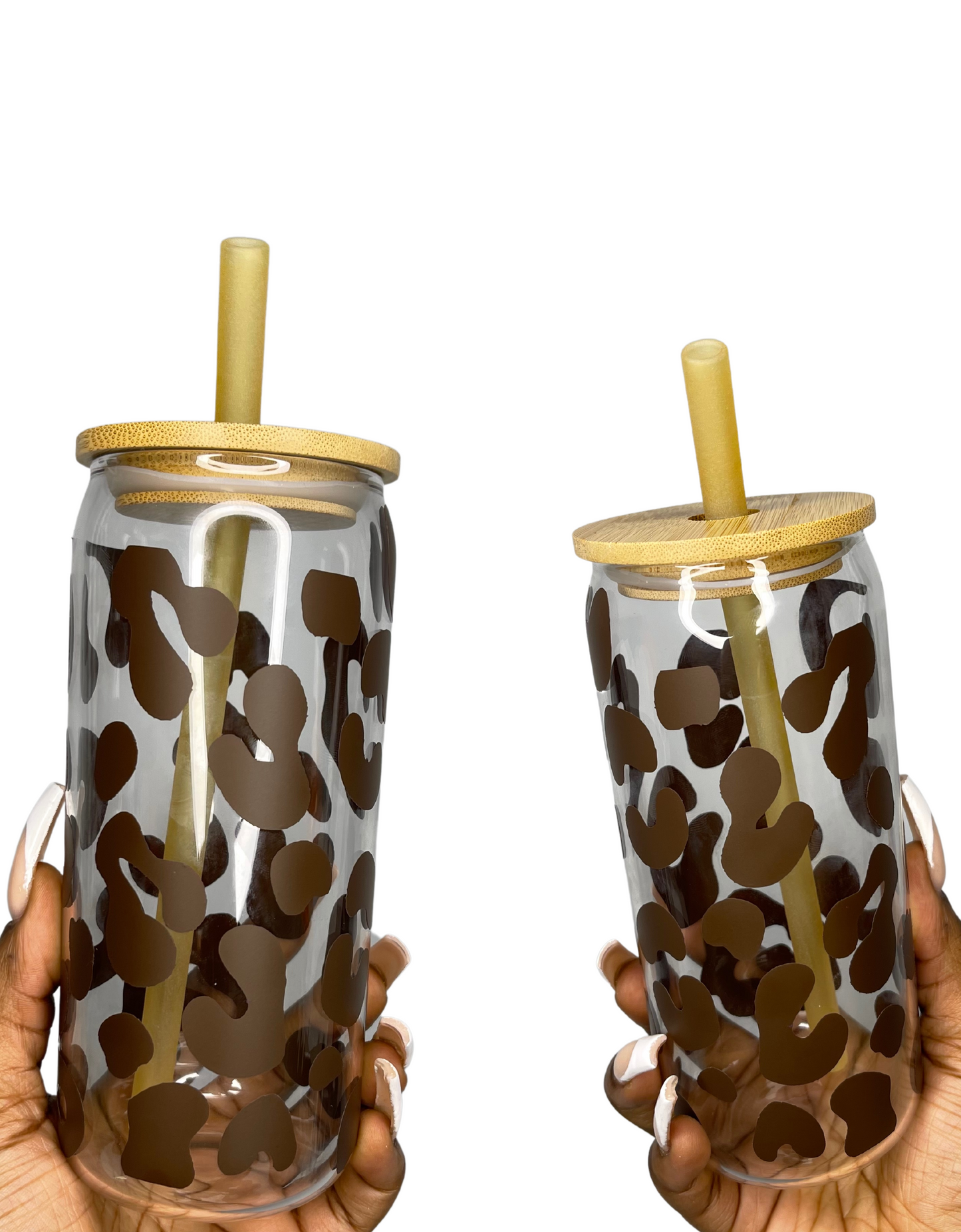 DARK BROWN LEOPARD PRINT 2pc GLASS